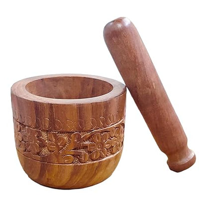 Udaipur Handicrafts Wooden Mortar and Pestle set//Wooden Imam Dasta //Wooden Ohkli Musal//Wooden Kharal//khalbatta//For Mixer and Grinder Spices and Herbs Kitchen in  Wood (Size 4 by 3 inch)