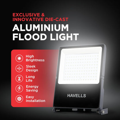 Havells 100W LED Flood Light, Centura Neo 6K IP66 Waterproof Led Lights with 120° Wide Beam-LED Lamp Lights for Yard, Factory,Garden, Playground & Home, Polycarbonate