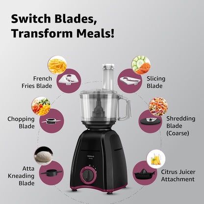 Havells Unity 750W Food Processor | 4 Jars – Juicer, Mixer, Grinder & Chopper (All-in-One) | Compact Design | 3 Speed Control + Pulse| For Dry & Wet Grinding| 2 Years Door Step Warranty by Havells