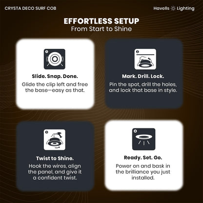 Havells Crysta Deco Surf Cob 18W 6K Gold B,Led-Spotlights,Energy Efficient,Long Life of 25000 Burning Hours,Beam Angle of 36°,Metal Body Cob with Integrated Driver,Cool Daylight (6500K)