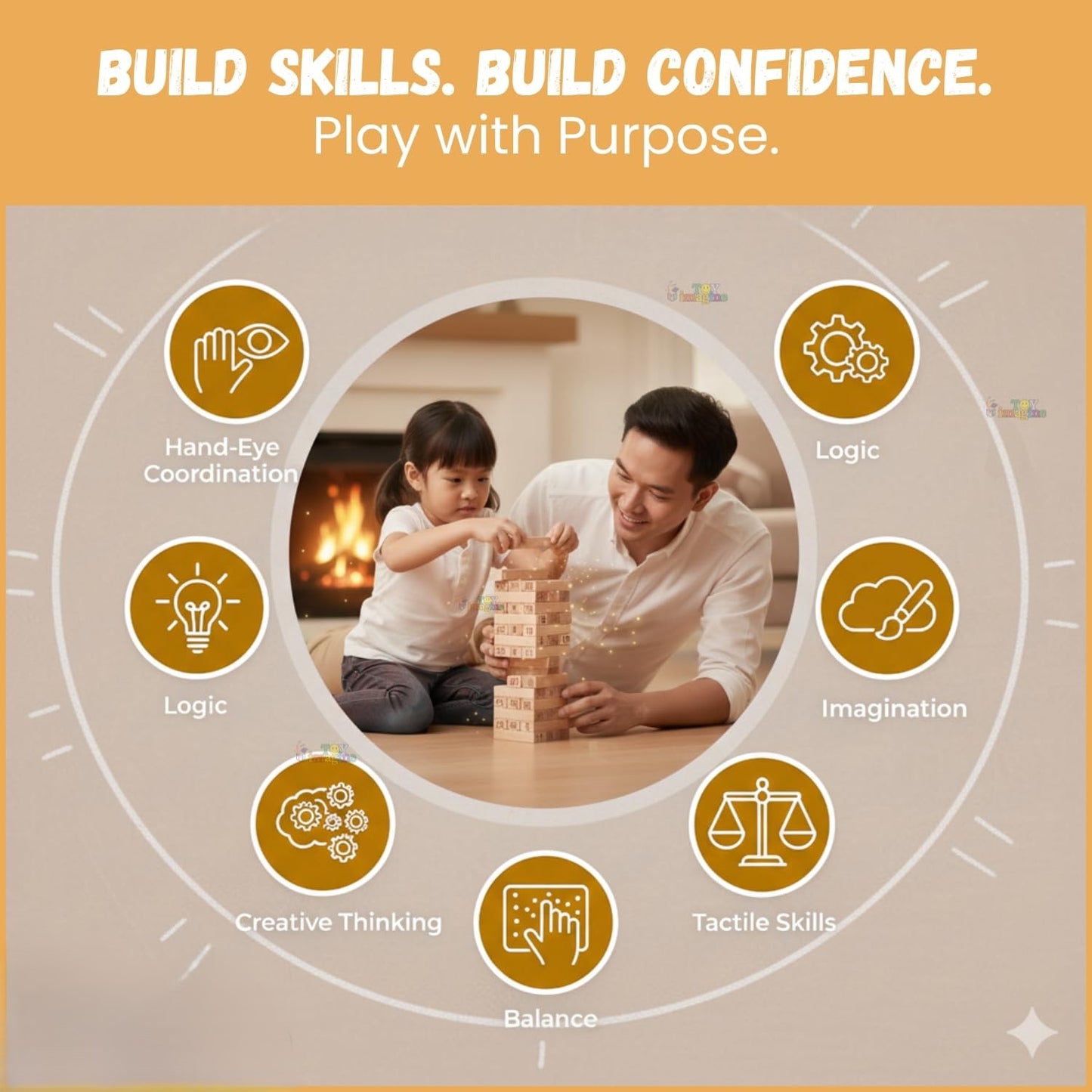 Udaipur Handicrafts Toy Imagine 54 Pcs Wooden Tumbling Tower Game – Indoor Stacking Puzzle Blocks for Kids, Adults & Families – Fun Balancing Toy for Boys & Girls of All Ages – Party Game & Brain Teaser
