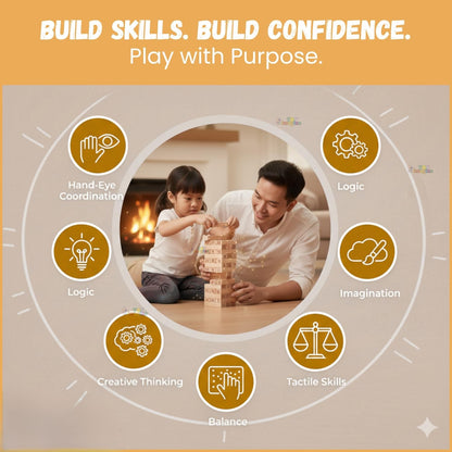 Udaipur Handicrafts Toy Imagine 54 Pcs Wooden Tumbling Tower Game – Indoor Stacking Puzzle Blocks for Kids, Adults & Families – Fun Balancing Toy for Boys & Girls of All Ages – Party Game & Brain Teaser