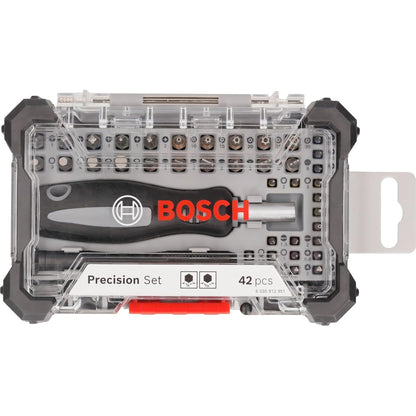 BOSCH 42-Piece Precision Bit Set | Includes Phillips, Torx, Slotted, Hex & Specialty Bits | Durable S2 Steel | Ergonomic Non-Slip Handle with 360° Rotating Cap | Magnetic Bit Holder & Compact Case