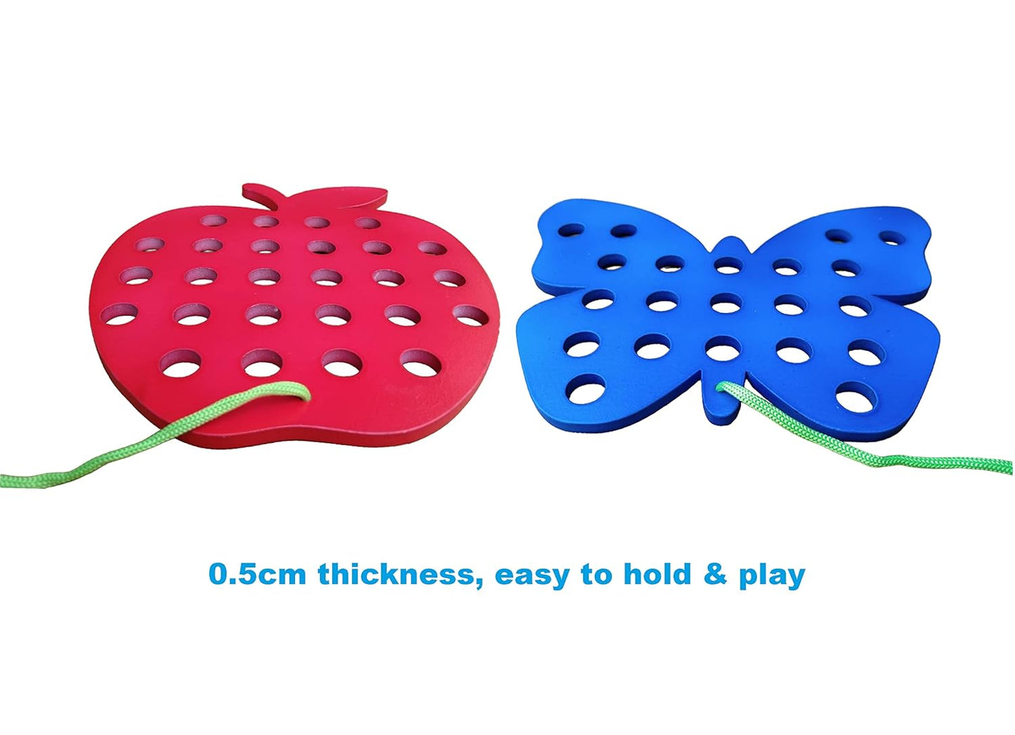 UdrCrafts® Wooden Lacing Toy - Set of 2 | Apple & Butterfly Shape - with Lacing Thread and Wooden Tips | 12x16 cm Each | Multicolor Non-Toxic Painted | Cognitive & Fine Motor Development | Age 3 Years+