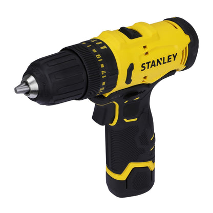 STANLEY SCH10D2K-IN(12 V)Brushed Cordless Hammer Drill Driver,2x2Ah Batteries&1.5A Charger,LED Light,Variable Speed Trigger Switch,Forward/Reverse Button,10mm Chuck,Clutch Setting 20+1,1 Year Warranty