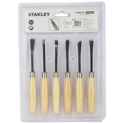 STANLEY STHT16120-8 1/4'' 6-Piece Wood Carving Chisel Set for DIY and Professional use (Brown)