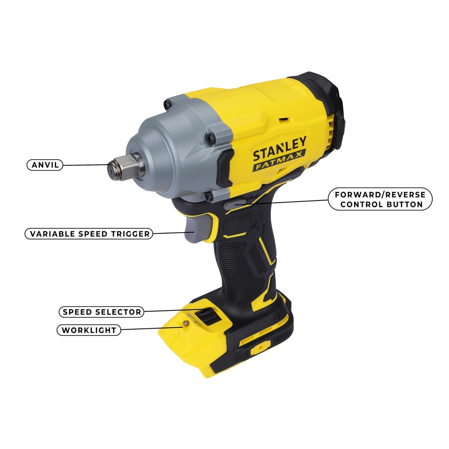 STANLEY FATMAX SBW920-B1 20V, 1900 RPM, 370Nm Torque, Cordless Brushless Reversible Impact Wrench (Bare Tool)