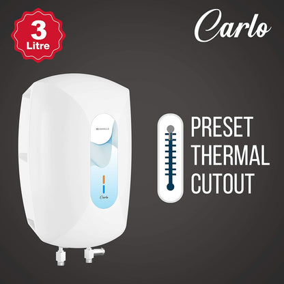 Havells Carlo 3 Litre Instant Water Heater (White Blue), Vertical Mounting