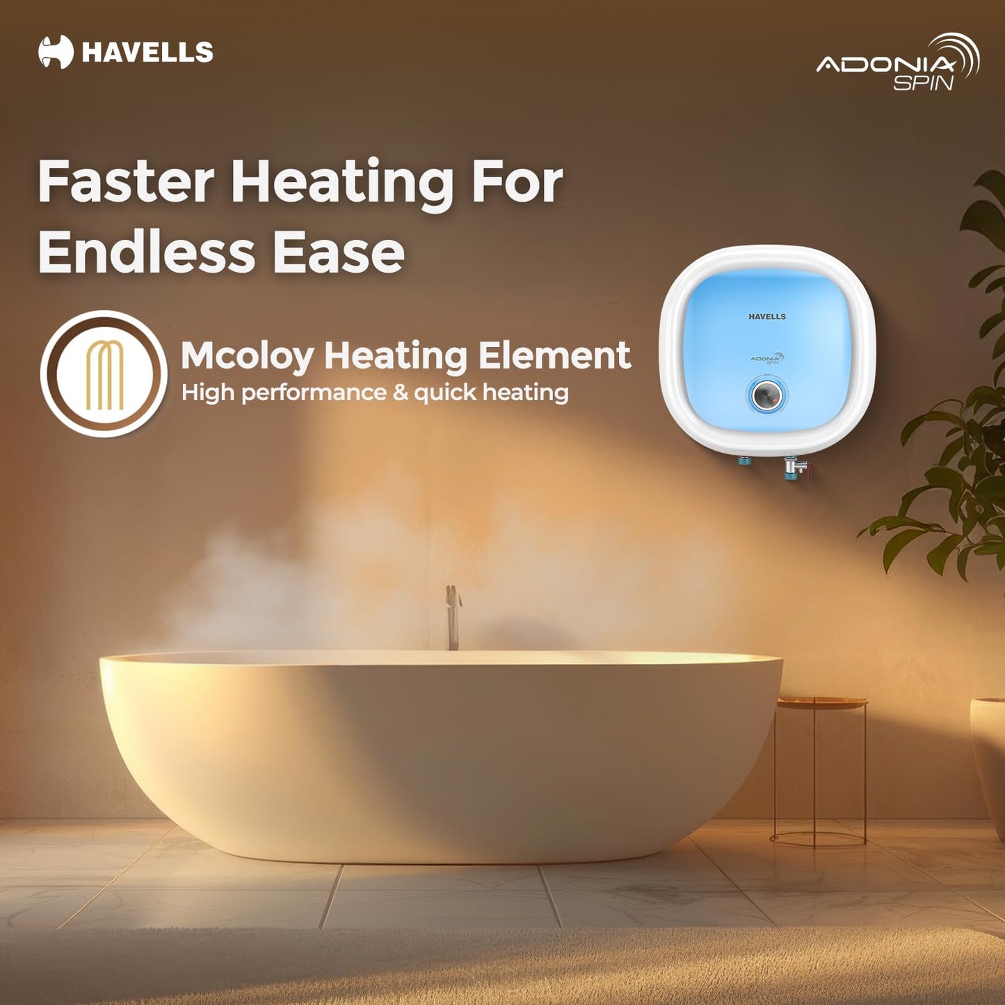 Havells All New Adonia Spin 25L 5 Star Storage Water Heater(Geyser)|Faster Heating|Safe to use|Saves electricity|Feroglas Coated Anti Rust Tank| Temp. setting knob|7 Yr. Tank Warranty| Made In India