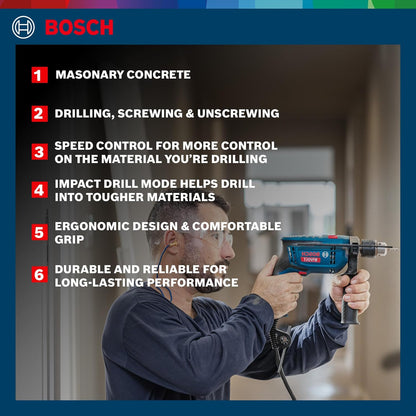 BOSCH GSB 10 RE Corded-Electric Tool Kit | 100-piece Tools Box Kit | Power Supply 500W | Impact Drill Machine | Impact Rate upto 41600 BPM | Speed upto 2600 RPM | 1 Yr Warranty