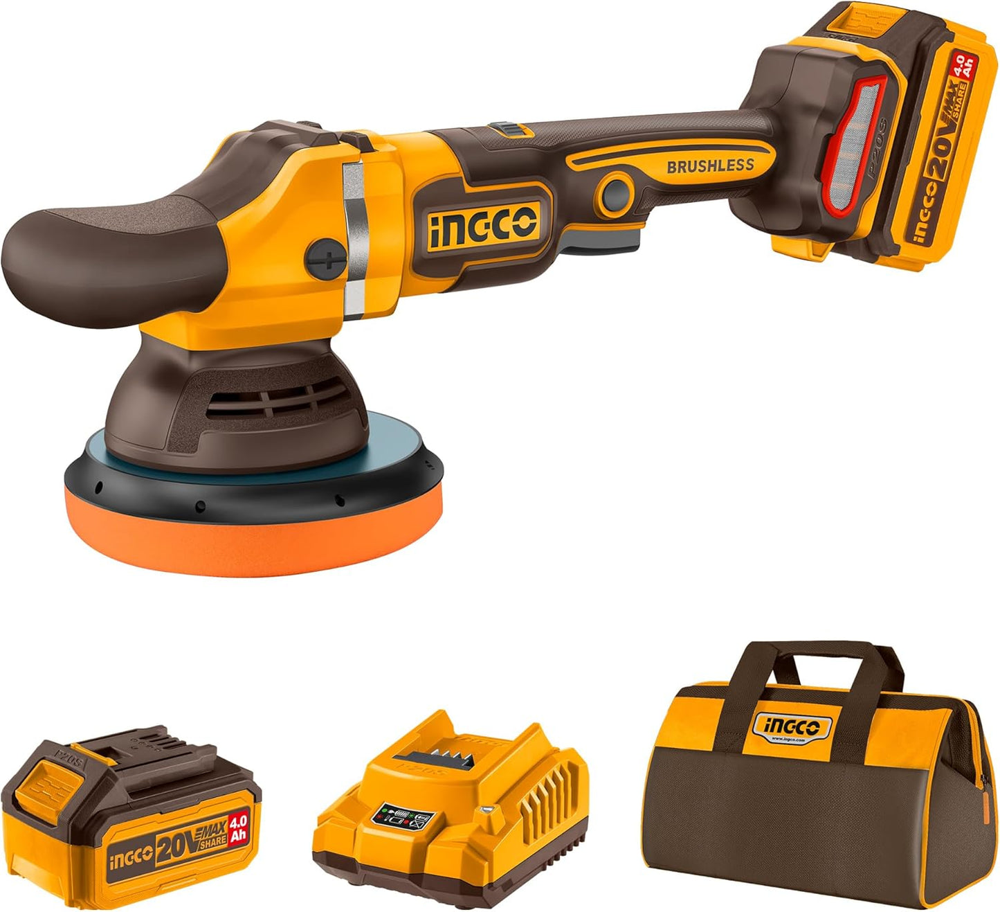 INGCO APLI20151 20V Cordless Polisher with 1 x 4.0 Ah Battery and Charger