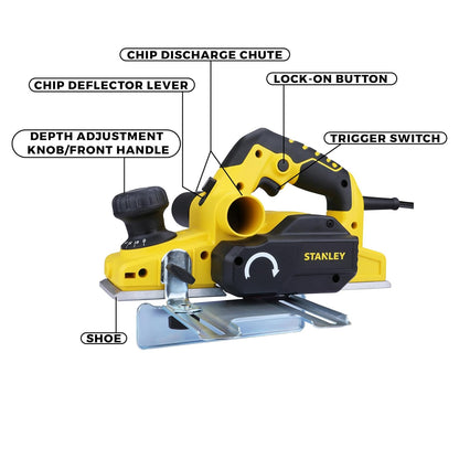 STANLEY STPP7502 750W 2mm Planer (Yellow and Black) with 2 TCT blades