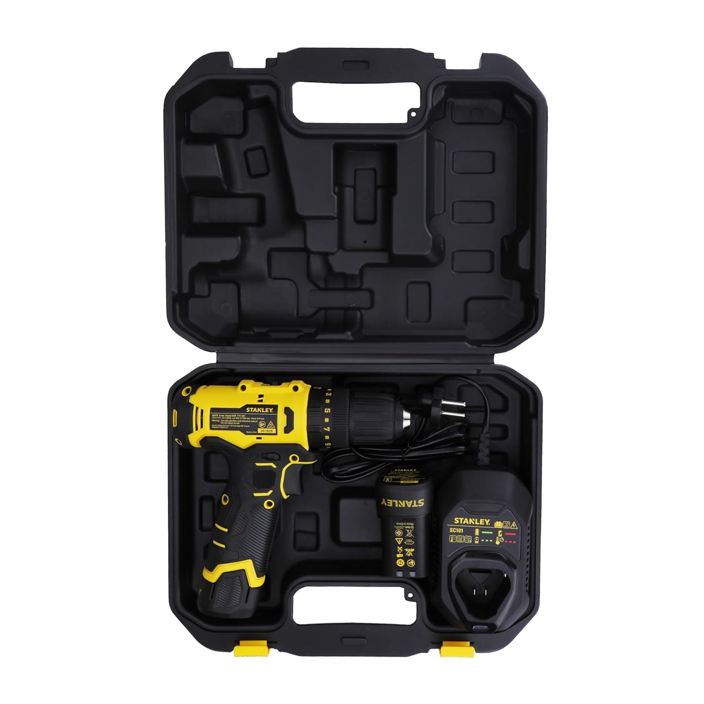 STANLEY SCH10D2K-IN(12 V)Brushed Cordless Hammer Drill Driver,2x2Ah Batteries&1.5A Charger,LED Light,Variable Speed Trigger Switch,Forward/Reverse Button,10mm Chuck,Clutch Setting 20+1,1 Year Warranty