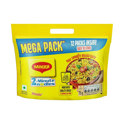 MAGGI 2-Minute Instant Noodles, Favourite Masala Taste, Masala Noodles With Goodness Of Iron, Made With Choicest Quality Spices, 840/900g Pouch (Pack of 12, 70/75g each) (weight may vary)
