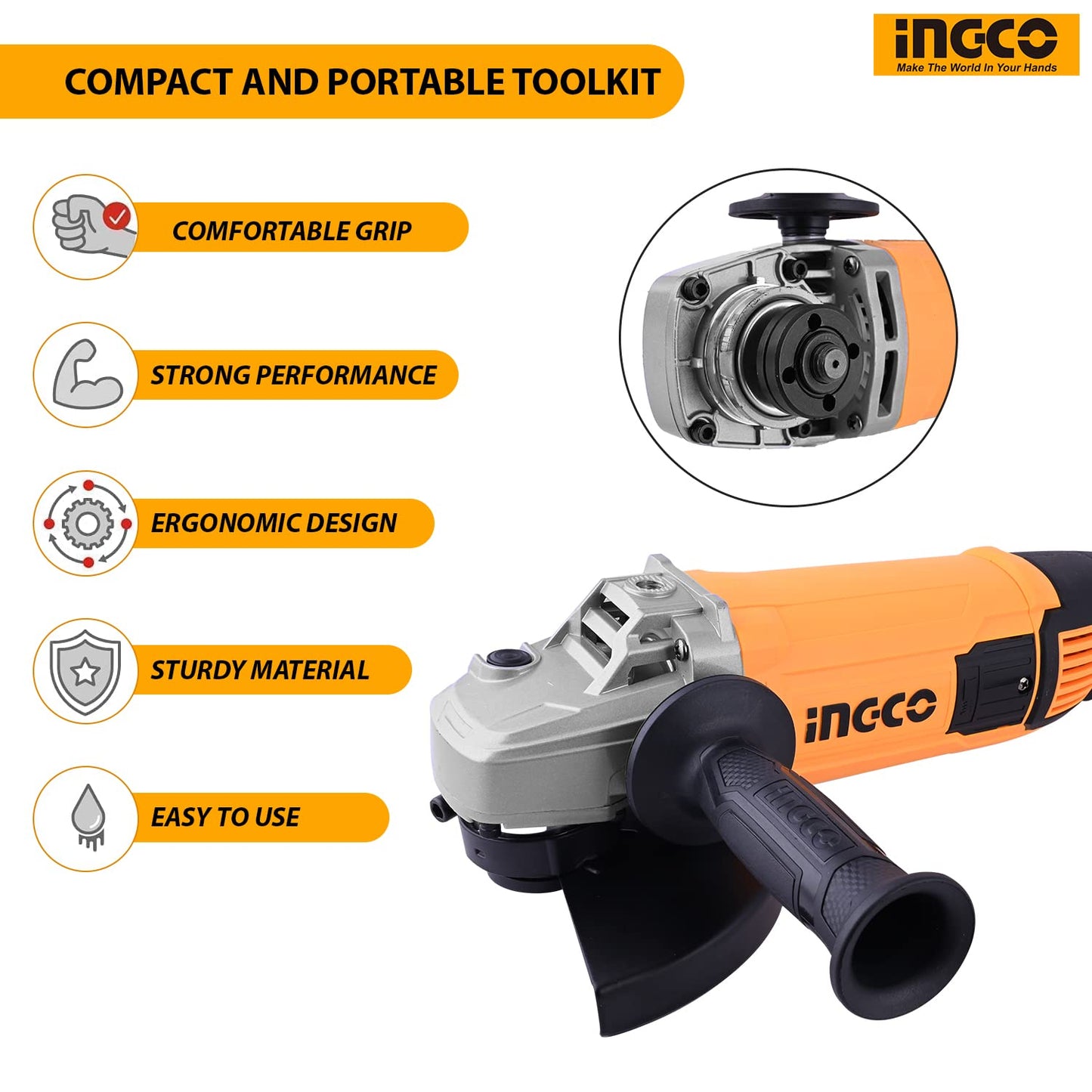 INGCO AG200018 Industrial Angle Grinder 2000 Watt Corded 8450 RPM Speed Tool Grinding 180mm Grinding Machine Ideal for Polishing Cutting