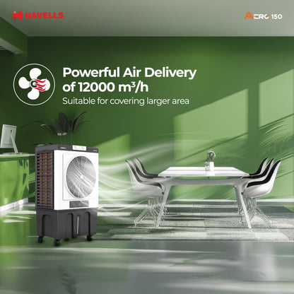 Havells Aero 150 L Premium Commercial Air Cooler| 22" Metal Blade Fan| Powerful Air-Delivery of 12000 m³/h| 3 Side Bacteria Shield Honeycomb Pads| Dust Filter Nets| XXL Ice chamber| Auto fill function