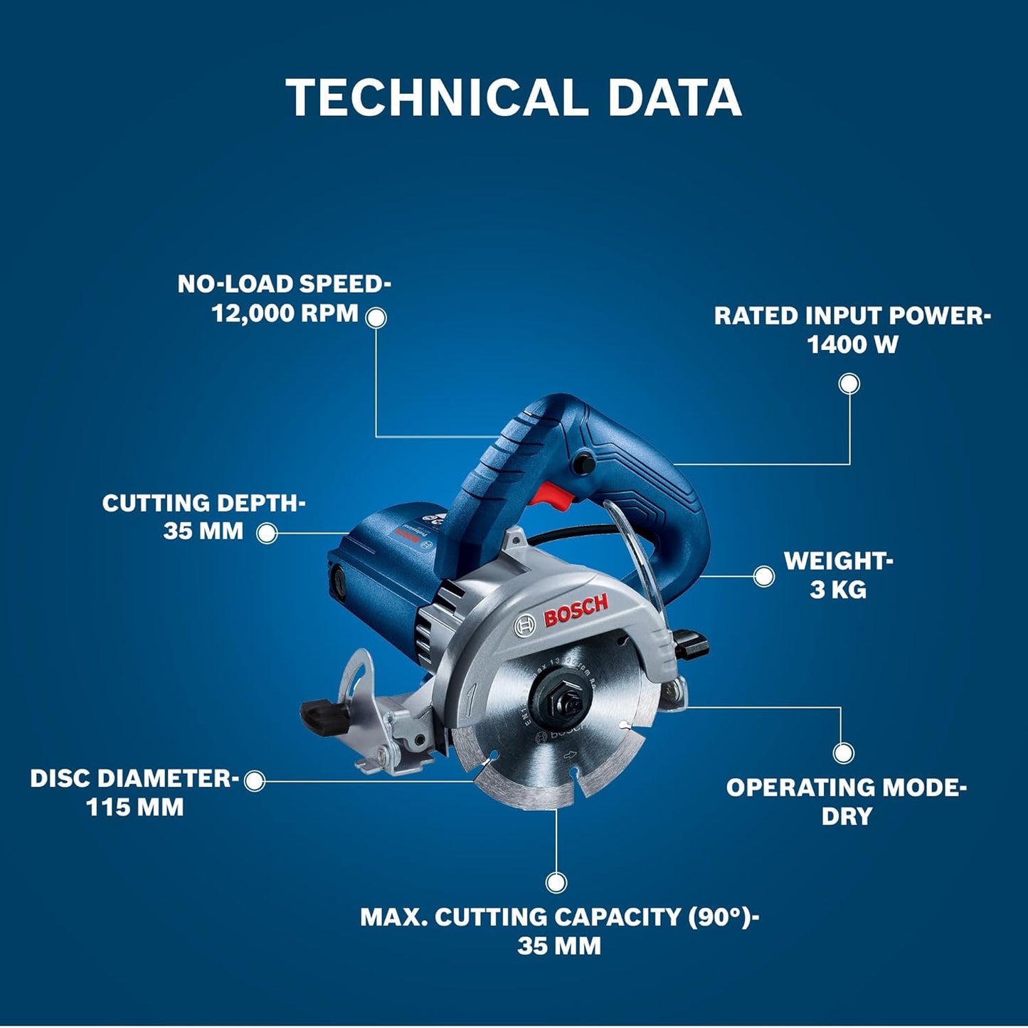 BOSCH Professional GDC 140 Electric Tile Cutter, Electric Tile Cutter with Chuck Wrench, 3kg 100 Grams, Protection Guard & Double Insulation, Low Vibration Tile Cutter, 1 Yr Warranty