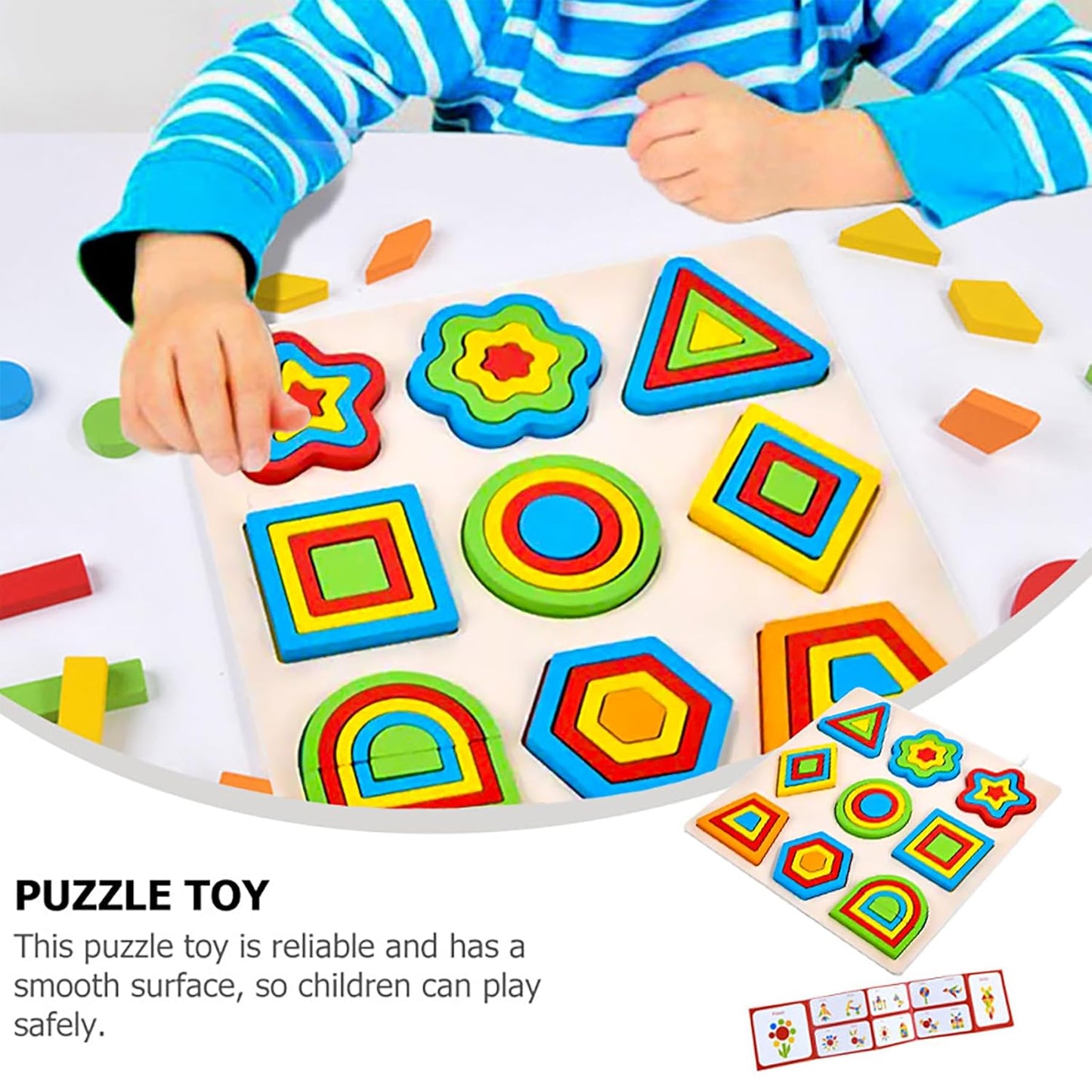 Udaipur HandiCrafts Wooden Shapes Puzzle Learning Toy, Montessori Brain Teaser Puzzle Board with 9 Geometric Shapes, Interactive Game Educational Toys for Kids, Multicolour, 3+ Years (Pack of 1)