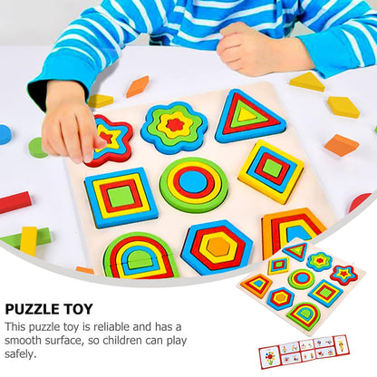 Udaipur HandiCrafts Wooden Shapes Puzzle Learning Toy, Montessori Brain Teaser Puzzle Board with 9 Geometric Shapes, Interactive Game Educational Toys for Kids, Multicolour, 3+ Years (Pack of 1)