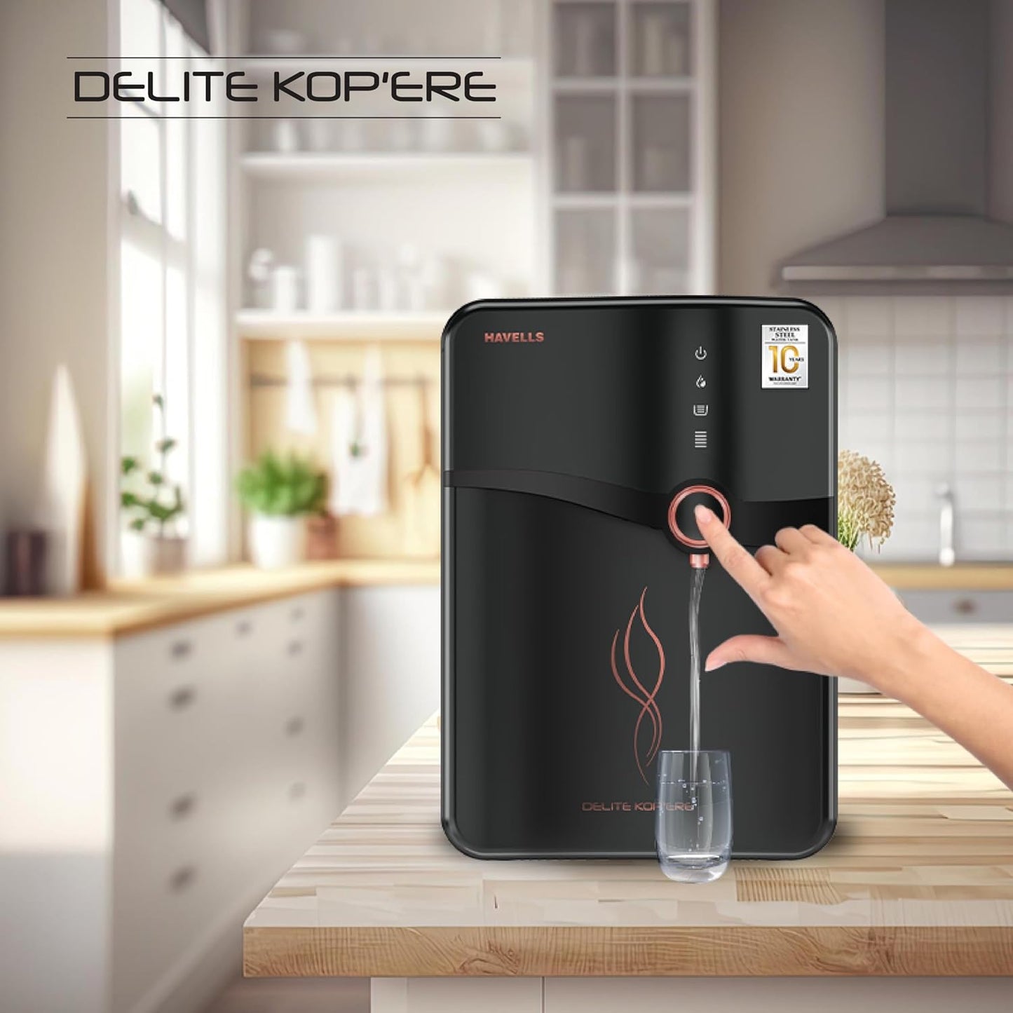 Havells Delite Kop'ere Water Purifier (Black), RO+UV+pH Balance, 7 Stages, 6.5L Stainless Steel Tank,Copper+Zinc+Minerals, Suitable for Borewell, Tanker & Municipal Water