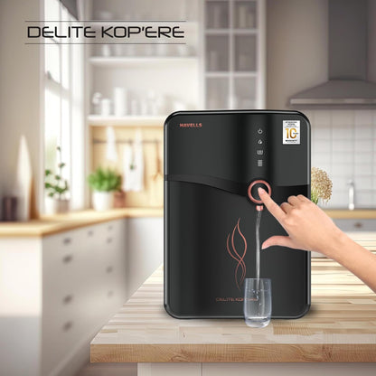 Havells Delite Kop'ere Water Purifier (Black), RO+UV+pH Balance, 7 Stages, 6.5L Stainless Steel Tank,Copper+Zinc+Minerals, Suitable for Borewell, Tanker & Municipal Water