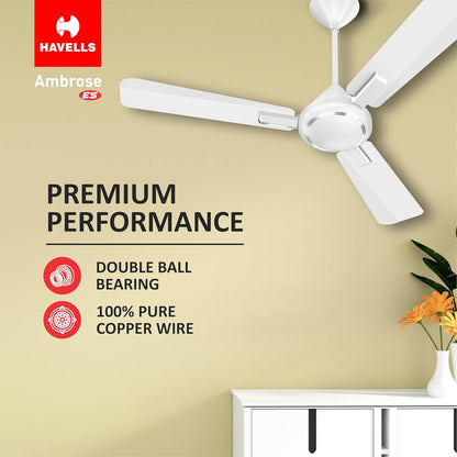Havells 1200mm Ambrose Energy Saving High Speed Ceiling Fan|Premium Finish, Deco.Fan, Elegant Looks, High Air Delivery, 100% Pure Copper Motor|2 Yr Warranty by Brand | (Pack of 1, Chrome)