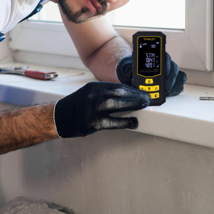 STANLEY STHT77803-A Professional Black Laser Distance Meter - 100 M, ±2.0mm Accuracy, Comes with 3 * 1.5V AAA Batteries, IP40 Dust & Water-Splash Rating, Ideal for Area & Volume Measurement