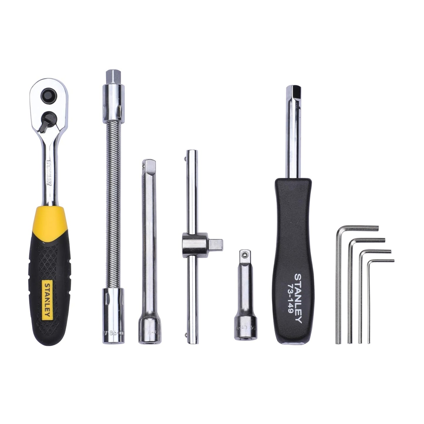 STANLEY STMT72794-8 1/4'' 46-PIECE Square Drive Metric Socket & Bit Set, Made with Double Nickel Chromium Alloy Coated Tip, Maxi-Drive™ Design Provides 15% More Torque than Standard Sockets, BLACK