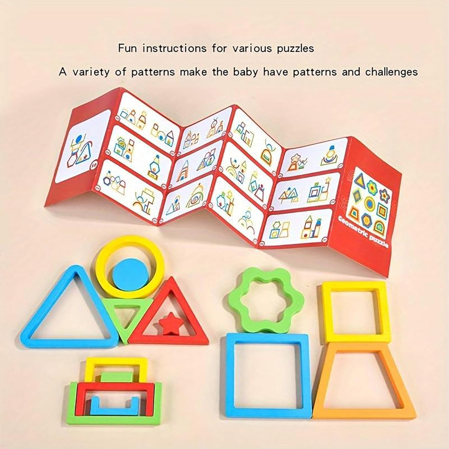 Udaipur HandiCrafts Wooden Shapes Puzzle Learning Toy, Montessori Brain Teaser Puzzle Board with 9 Geometric Shapes, Interactive Game Educational Toys for Kids, Multicolour, 3+ Years (Pack of 1)