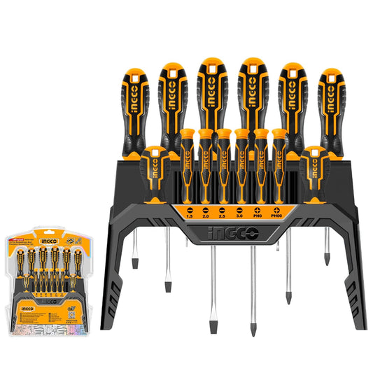 Ingco 14 Pcs Screw Driver Tool Set And Precision Screwdriver Set, Cr-V Screwdriver Set For Diy Household Repair, Cr-V Round Blade Material, Multicolor