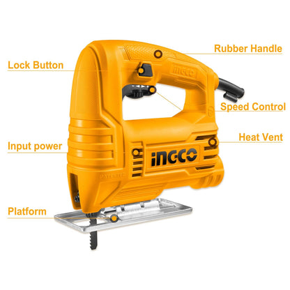 INGCO Jig Saw, Corded Jigsaw with Scale Ruler, 400W | 800-3000rpm | With 1pcs Saw Blade, Bevel Cutting: ±45°, Max Cutting Depth 55mm for Wood