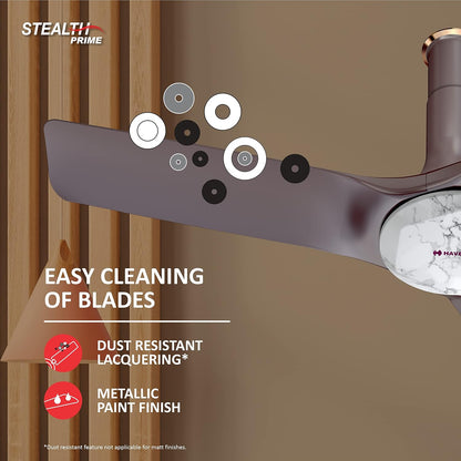 Havells 1200Mm Stealth Prime Bldc Motor Ceiling Fan|Most Silent&Premium, 5 Stars With Rf Remote, 100% Copper|Upto 55% Energy Saving, Timer, Memory Backup|(Pack Of 1, Marbel Dusk)