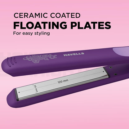 Havells HS4101 Ceramic Plates Fast Heat up Hair Straightener, Straightens & Curls, Suitable for all Hair Types (Purple)