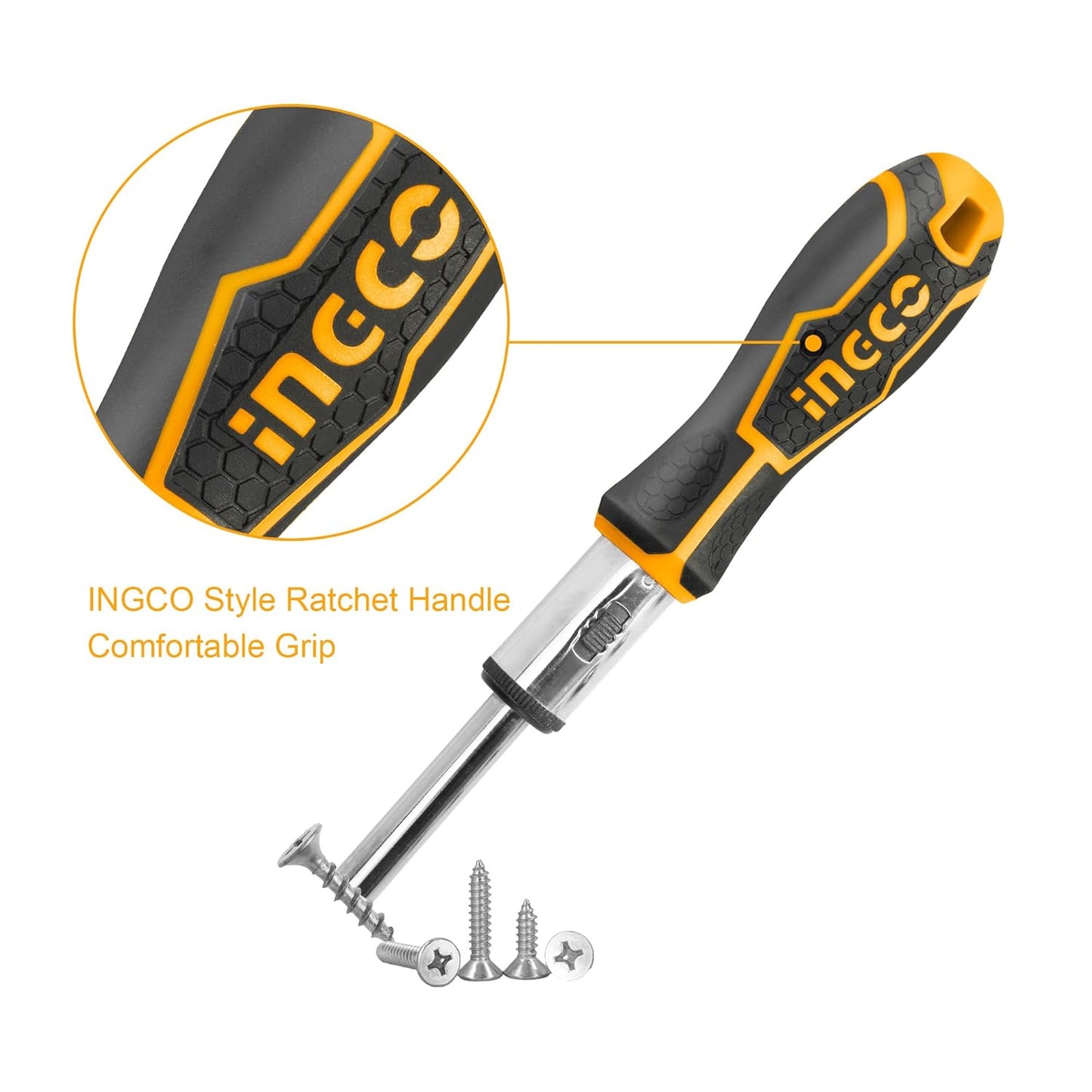 INGCO HKSDB0248 24 Pcs Screwdriver Set, 16 Pcs 6.35X25mm Screwdriver Bit, INGCO Style Ratchet Handle, High Auality Cr.V Material, Heavy duty, High Torque Resistance Screwdriver Set (1 Set)