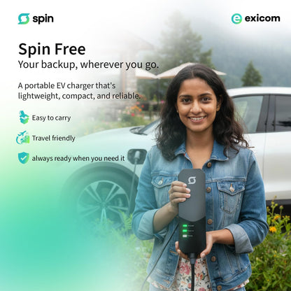 Exicom 3.3 kW Spin Free | Portable ev car Charger for Electric Vehicle AC Charging | ARAI and BIS Certified