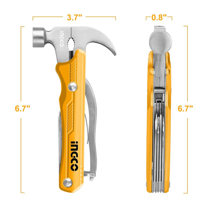 INGCO Multipurpose Tool Kit, 12 in 1 Multitool, Multi-Function Hammer, Survival Tools Small Hammer Multitool Hatchet Survival Gear, Gifts for Men, Women, Dad, Husband