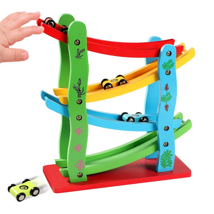 UdrCrafts® Wooden Ramp Race Track Set for Kids, Multilevel Twister Track Toy Set with Four Cars, Fun Playing Smooth Racing Car Slider Toy for Kids, Multicolor, 3+ Years (Pack of 1)
