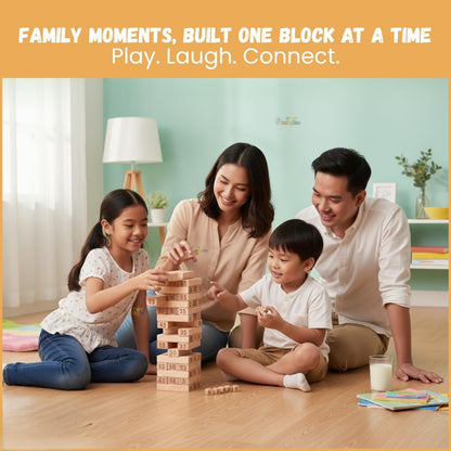 Udaipur Handicrafts Toy Imagine 54 Pcs Wooden Tumbling Tower Game – Indoor Stacking Puzzle Blocks for Kids, Adults & Families – Fun Balancing Toy for Boys & Girls of All Ages – Party Game & Brain Teaser