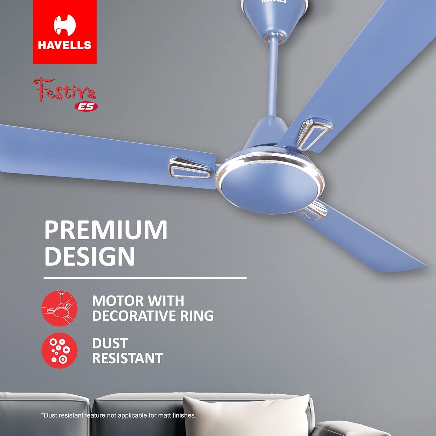Havells 1200mm Festiva ES Ceiling Fan | Premium Finish, Decorative Fan, Elegant Looks, High Air Delivery, Energy Saving, 100% Pure Copper Motor | 2 Year Warranty | (Pack of 2, Ocean Blue)