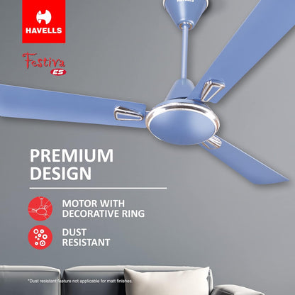 Havells 1200mm Festiva ES Ceiling Fan | Premium Finish, Decorative Fan, Elegant Looks, High Air Delivery, Energy Saving, 100% Pure Copper Motor | 2 Year Warranty | (Pack of 2, Ocean Blue)