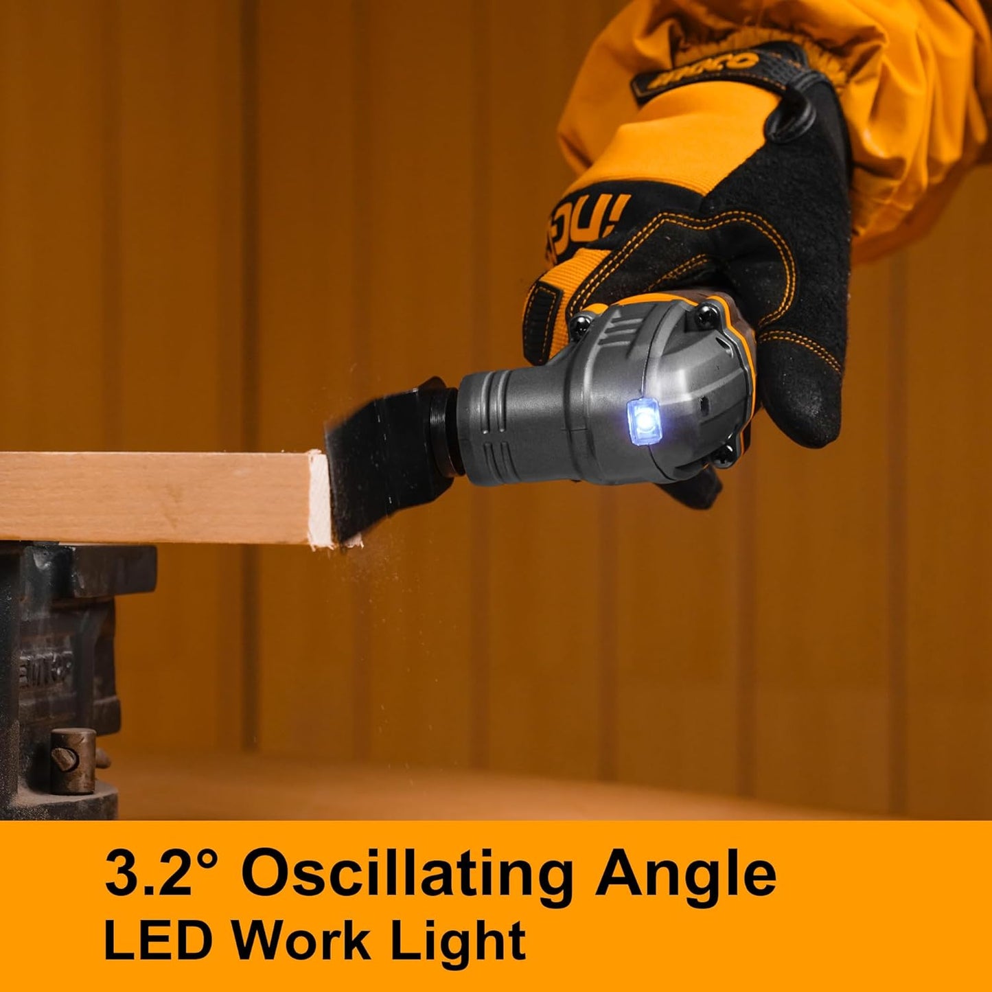 INGCO Cordless Multi Tool with 1pcs 2.0Ah Battery and Charger, 5000-20000 RPM, 6 Variable Speed,3.2° Oscillation Angle, 20V Oscillating Multi-Tool for Sawing, Cutting, Sanding CMLI20228