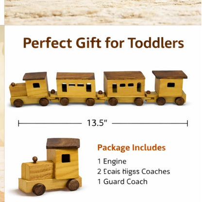 UdrCrafts® Wooden Toy Train for Kids, Pull Along Train with Wooden Blocks, Educational Montessori Toy, Non-Toxic, for Boys Girls Age 1 2 3 Years