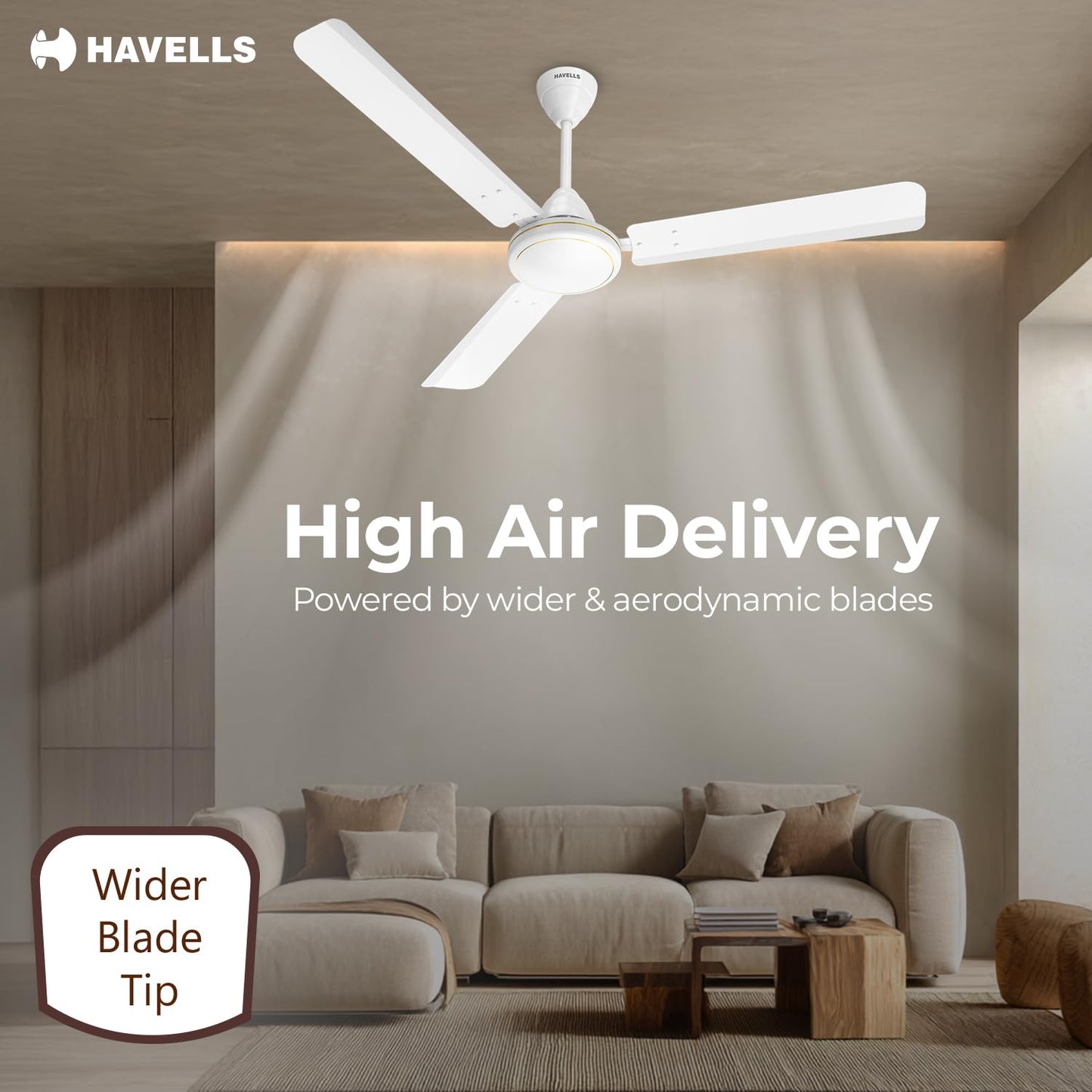 Havells Mozel XP 1200mm Ceiling Fan, Best in Class Base Fan with High Air Delivery, Energy Saving & 100% Pure Copper Motor | 2 Year Warranty | White