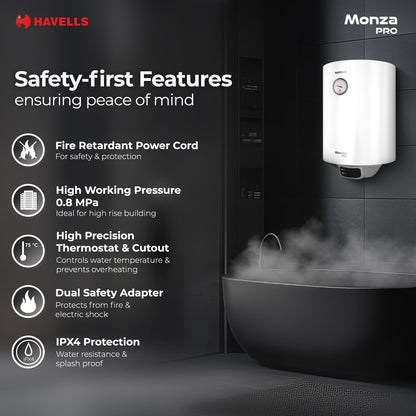 Havells Monza Pro 15L Storage Water Heater(Geyser)|Faster Heating|Safer to use|Saves electricity|Engineered for Hard Water|Endurashield Coated Anti Rust Tank|Whirlflow Technology|High Rise suitable