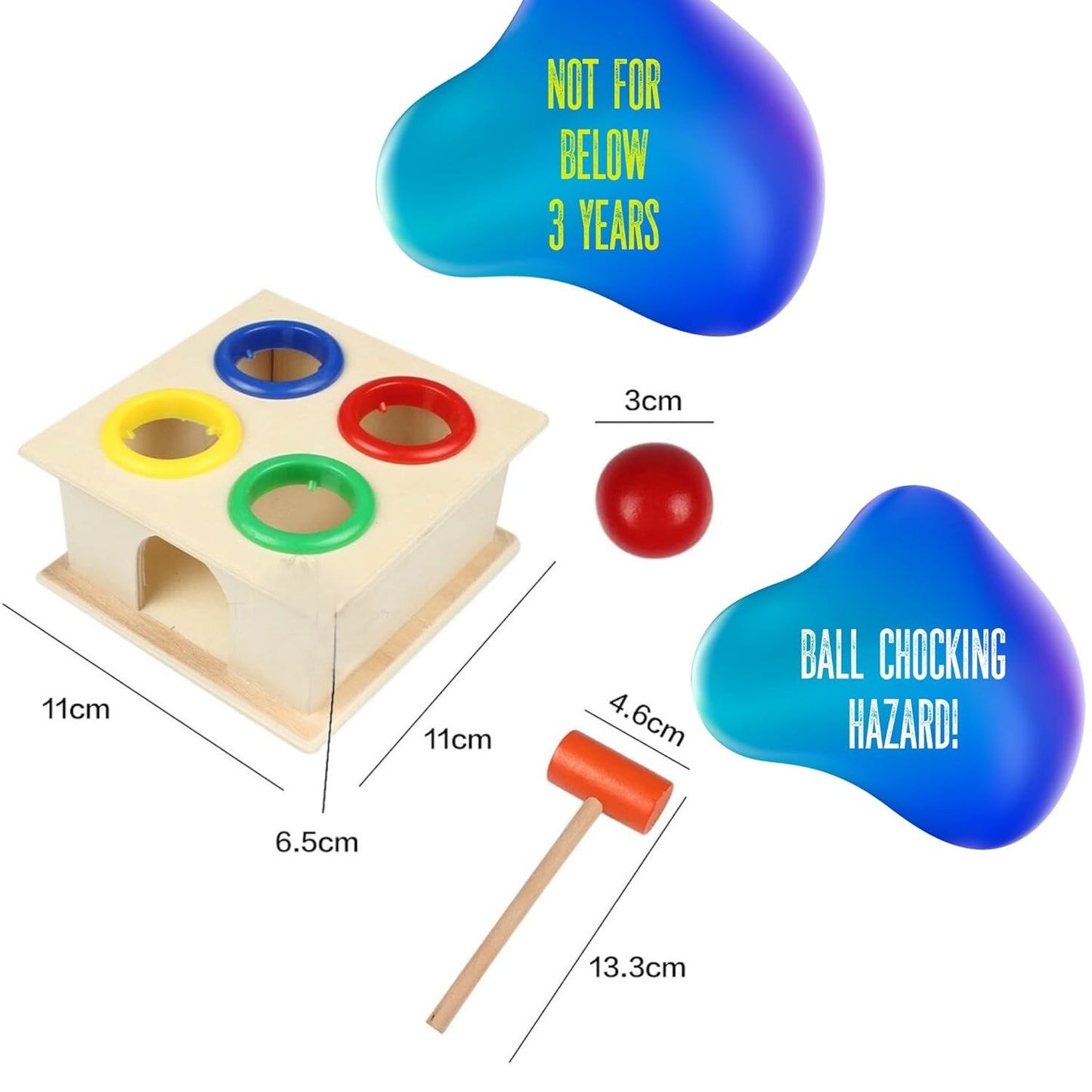 Udaipur Handicrafts - Wooden Hammer Ball Knock Pounding Bench with Box Case Fine Motor and Dexterity Skills Early Educational Toy Set for Kids 3+ Years (Hammer Ball)