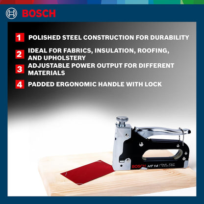 Bosch Professional Handheld Tacker Ht14, Pack Of 1, Suitable For Quick Fixing Of Fabrics, Roofing Felt, Foils, Insulation Materials, Woven Wires And For Light Upholstery Work