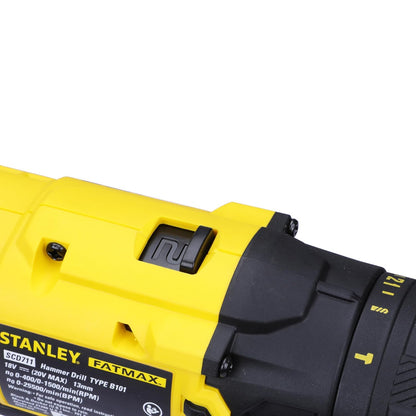 STANLEY FATMAX SCD711D2KA-B1 20V 2.0Ah 13mm Reversible Cordless Brushed Hammer Drill With 100pcs Accessories Kit 2x2.0Ah Li-ion Batteries 1pc Charger 2-Speed Gearbox, 2 Year Warranty, YELLOW & BLACK
