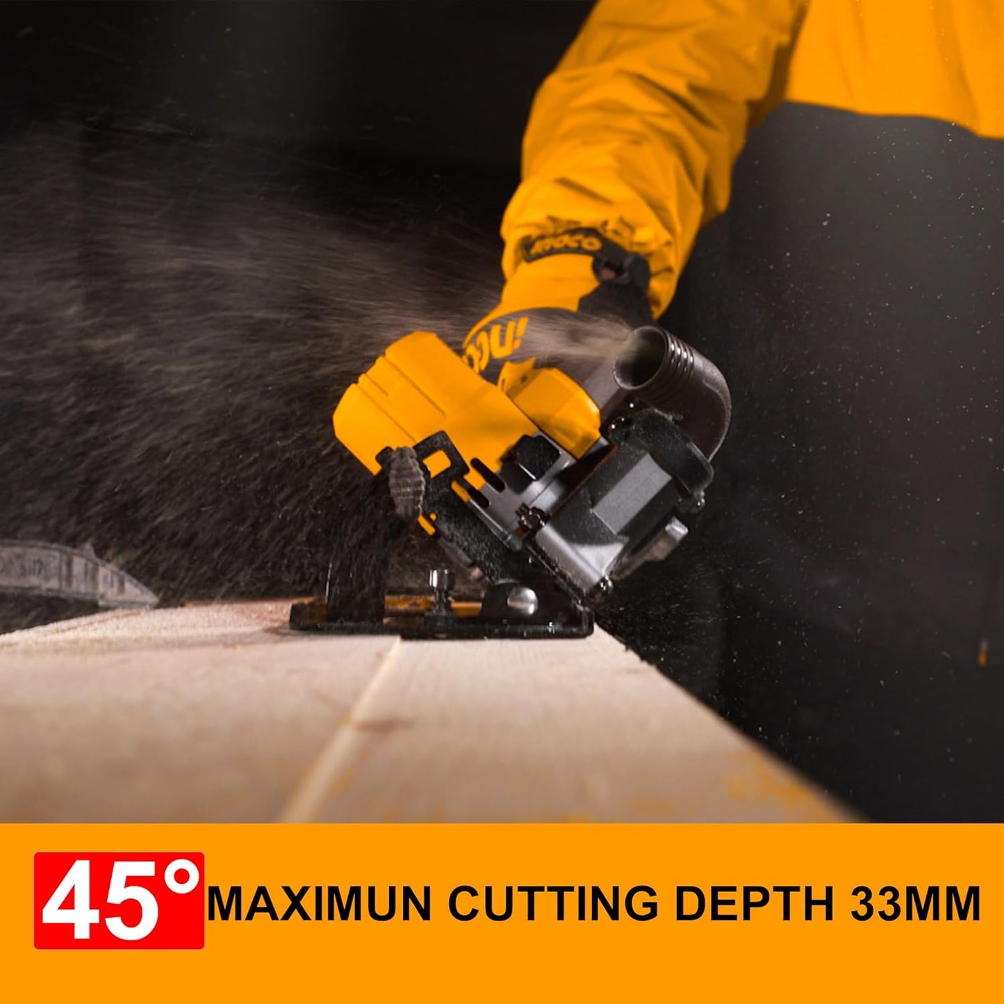 INGCO 20V Cordless Circular Saw (Body Only) 140mm, Brushless Motor, 6300RPM Max. Cutting Depth 50mm (90°) Electric Circular Saw, 20mm Arbor CSLI1402