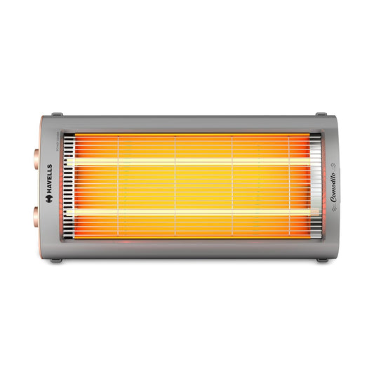 Havells Comodito 900 Watt Room Heater | Safety Grill, 120 Minute Sleep Timer Control knob | Rust Free Stainless Steal Reflector, Carbon Fiber Rods, Power Off & Heat Setting | (Pack of 1, Grey)
