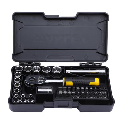 STANLEY STMT82672-0 1/4" 37-PIECE Chrome Compact Socket Set, Comes with Heavy-Duty Plastic Case, Ideal for Home, DIY, Industrial & Professional Use, Used for Screwing & Tightening Applications, BLACK